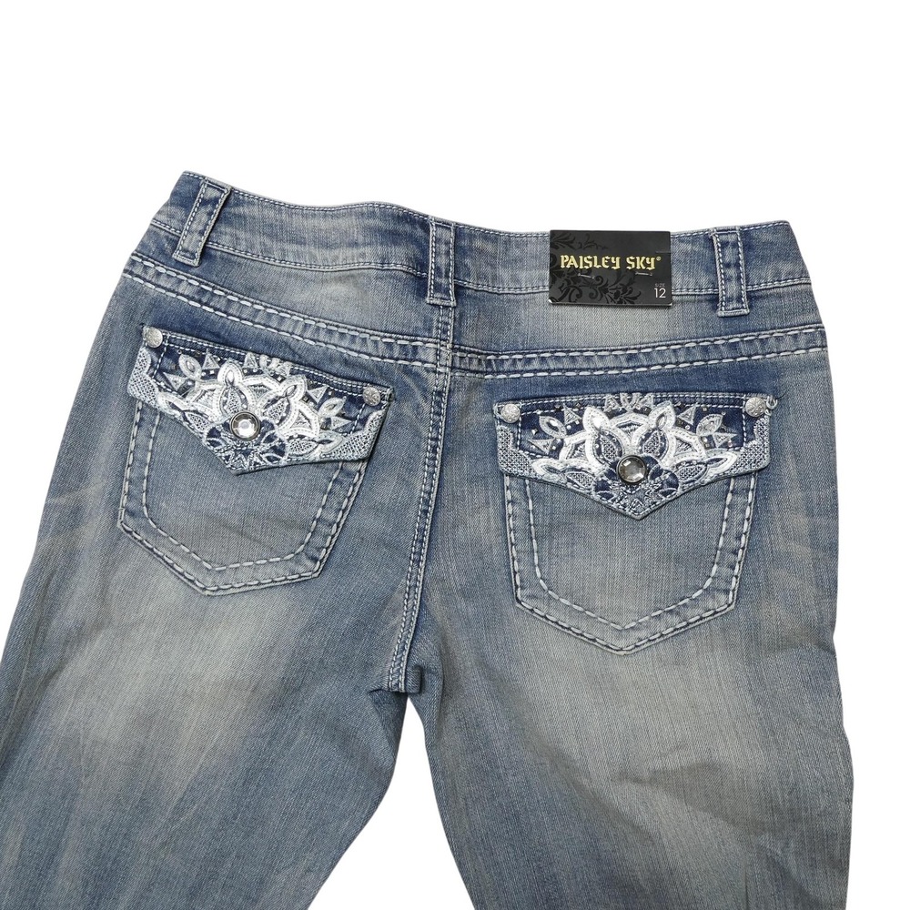 Paisley Sky Jeans Womens 12 Blue Medium Wash Mid Rise Skinny Rhinestone Pockets